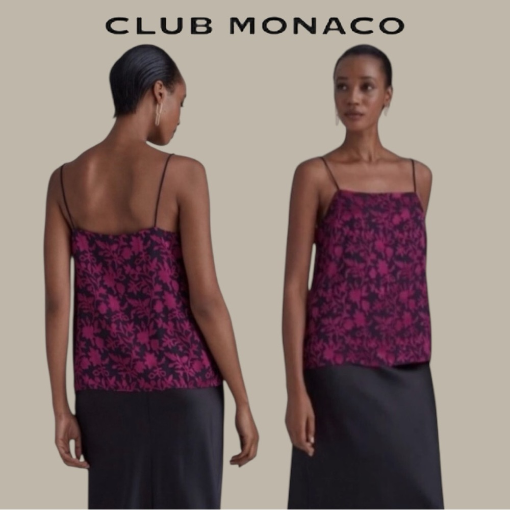 Club Monaco Silk Blend Burnout Floral Cami Top Black Red Size L